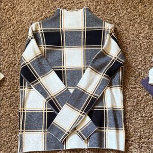 Tahari Plaid Knit Sweater in Black, Cream, and Tan